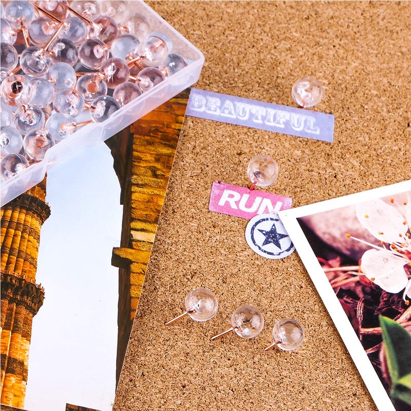 Yalis Push Pins 1/3 Inch Rose Gold Map Tacks 100-Count Large Size Pins Rose Gold Steel Point and Transparent Plastic Round Head (Rose Gold) - Image 3